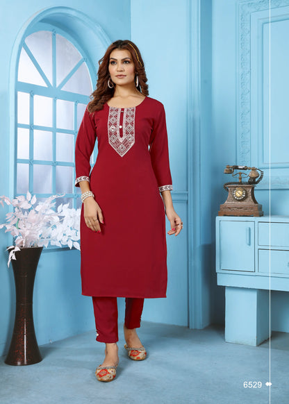 Red Kurta Set With Embroidery Work