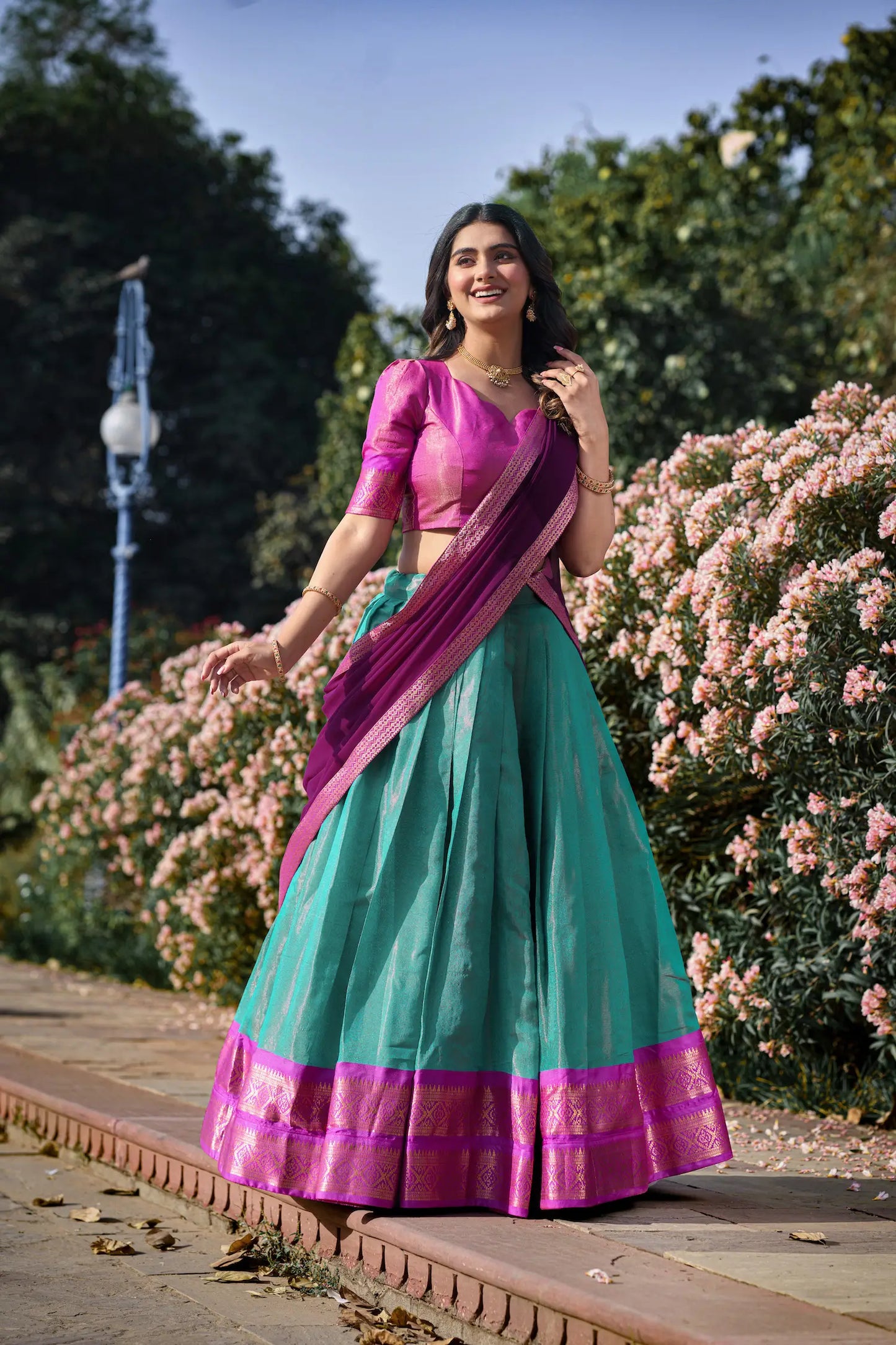 Sea Blue Kanchipuram Zari Weaving Work Lehenga Choli