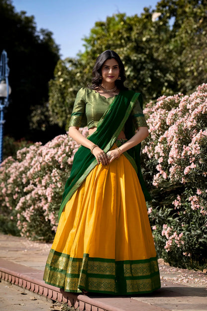 Yellow Kanchipuram Zari Weaving Work Lehenga Choli