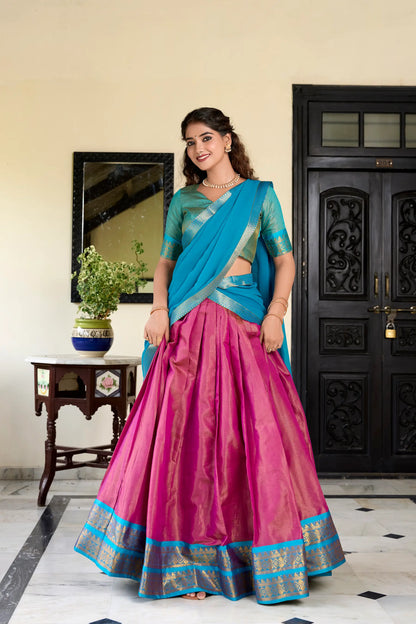 Pink Kanchipuram Zari Weaving Work Lehenga Choli