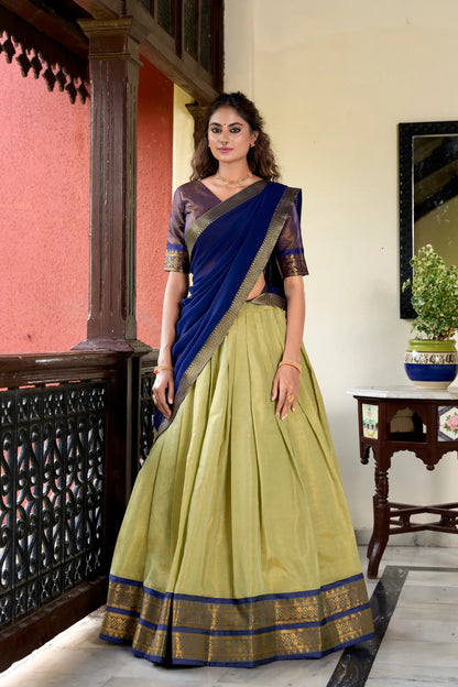 Olive Green Kanchipuram Zari Weaving Work Lehenga Choli