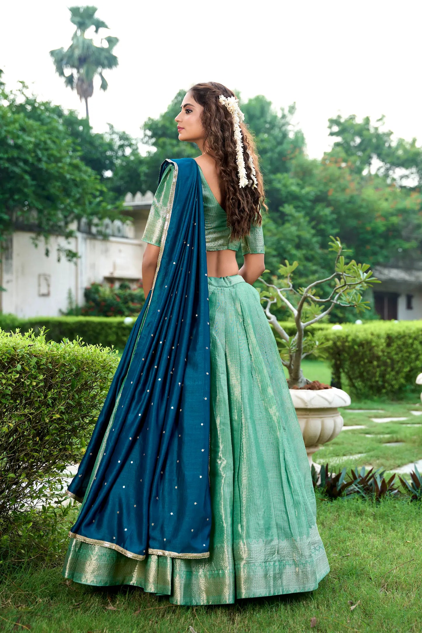 Sea Green Kanchipuram Zari Weaving Work Lehenga Choli