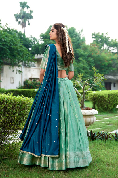Sea Green Kanchipuram Zari Weaving Work Lehenga Choli