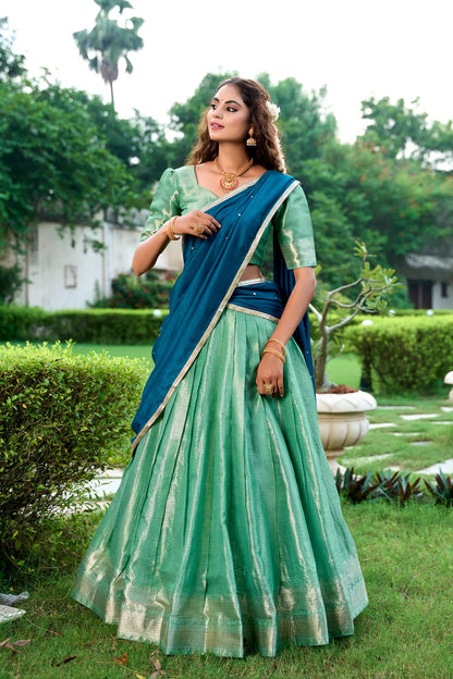 Sea Green Kanchipuram Zari Weaving Work Lehenga Choli