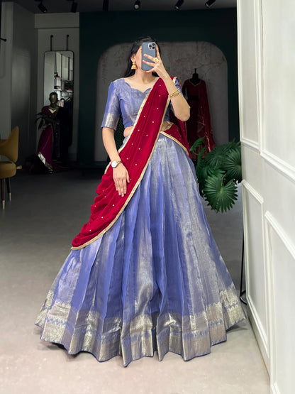 Royal Blue Kanchipuram Zari Weaving Work Lehenga Choli