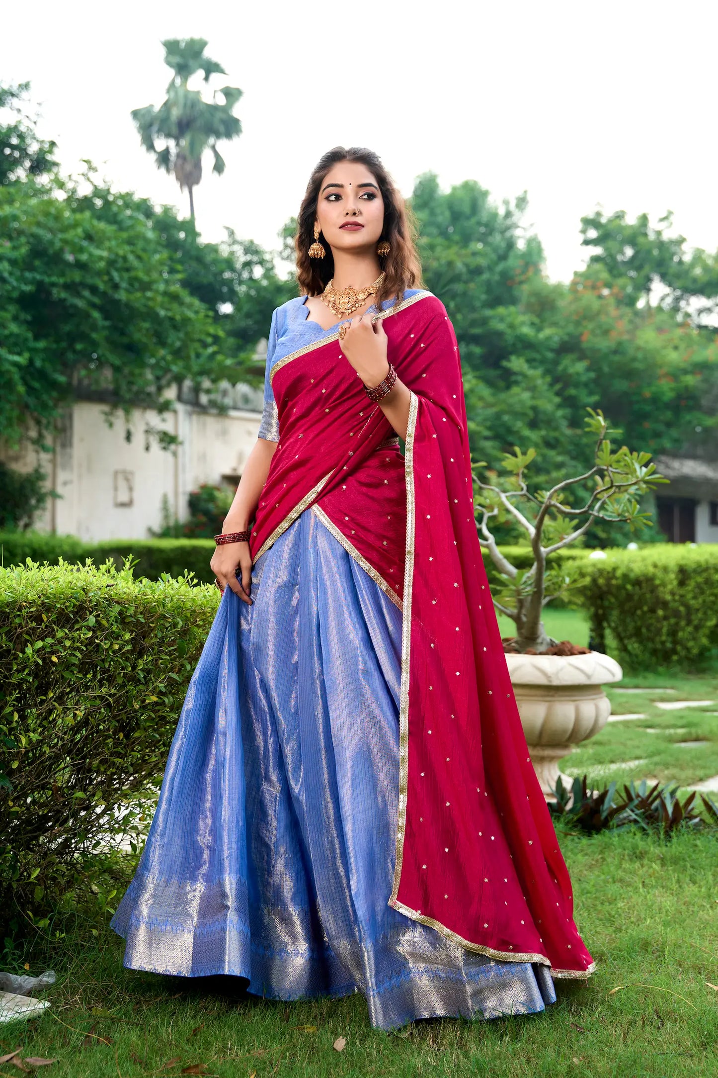 Royal Blue Kanchipuram Zari Weaving Work Lehenga Choli