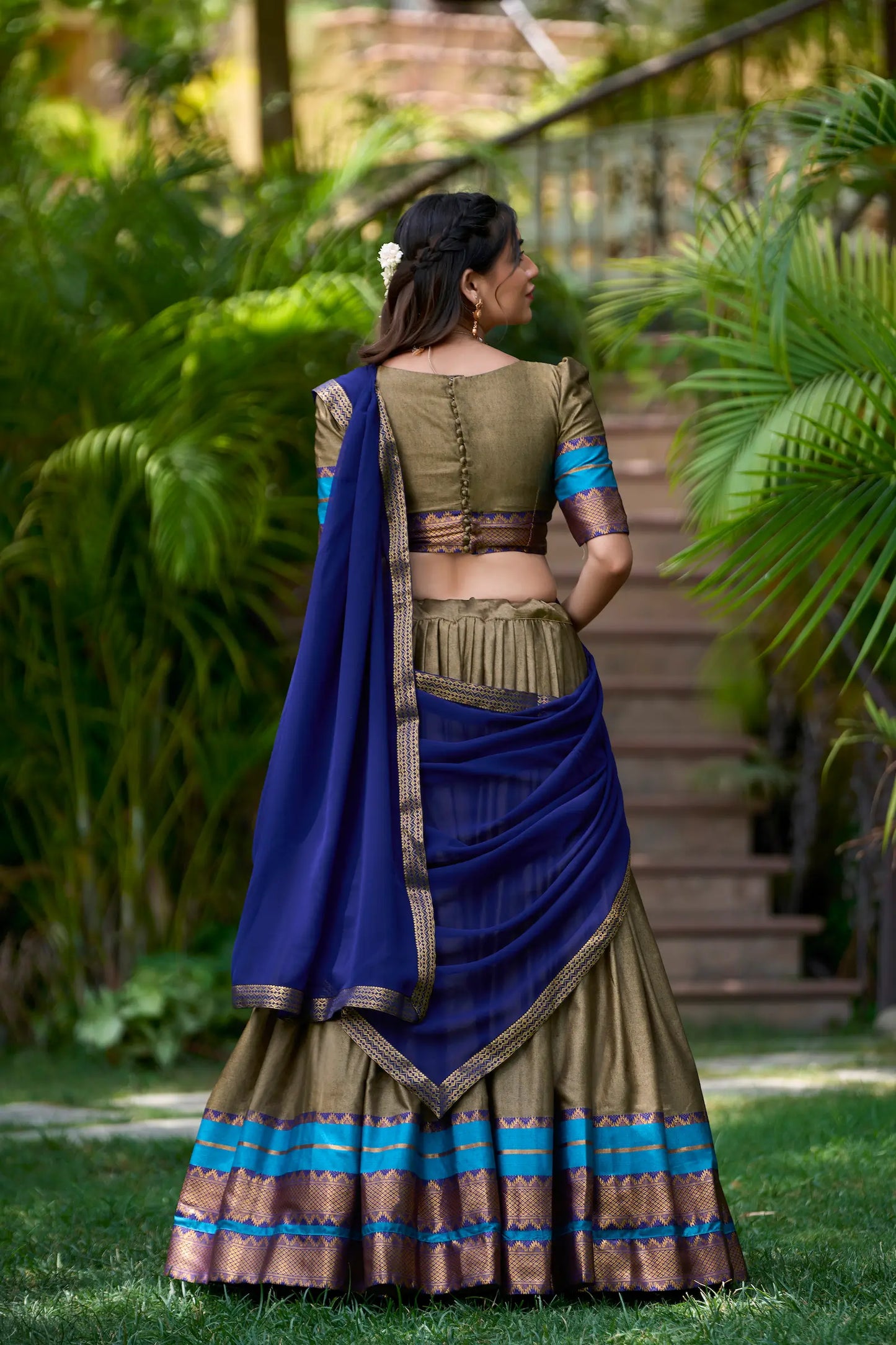 Dark Beige Poly Cotton Lehenga Choli with Zari Weaving Work