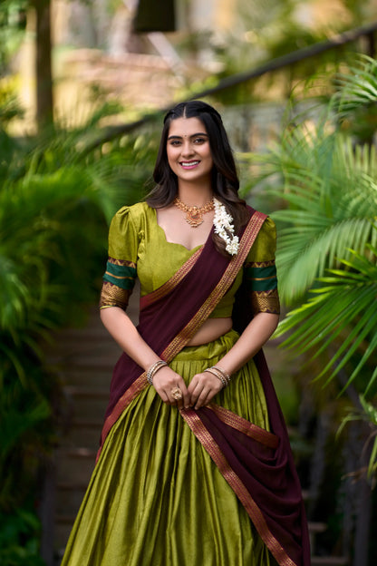 Olive Green Poly Cotton Lehenga Choli with Zari Weaving Work