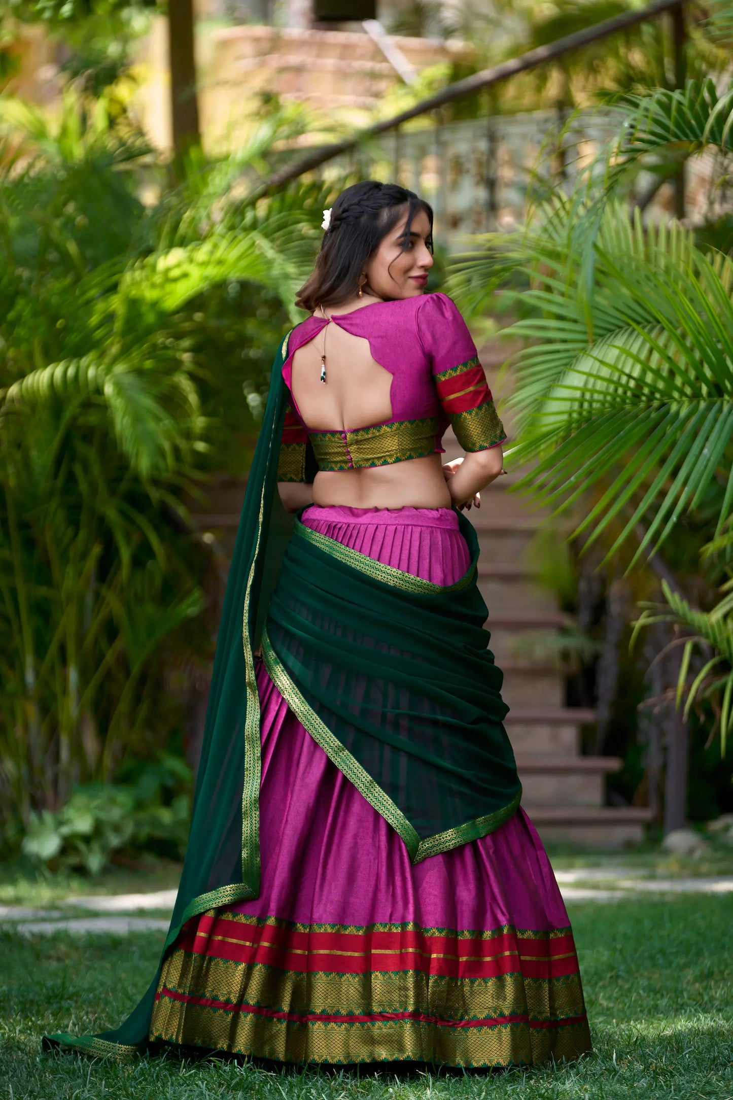 Dark Pink Poly Cotton Lehenga Choli with Zari Weaving Work