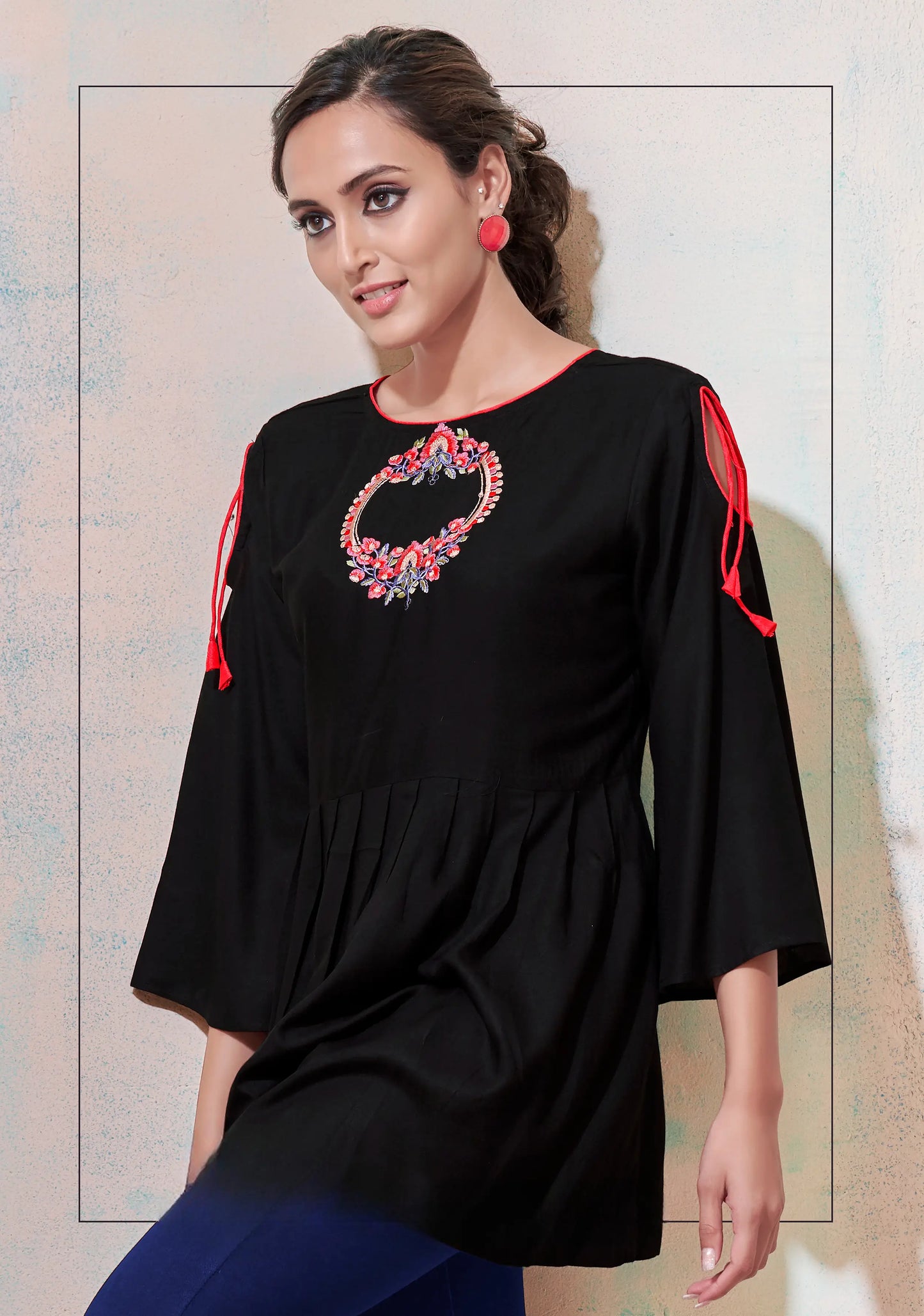 Black Short Kurti With Embroidery Work