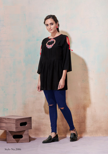 Black Short Kurti With Embroidery Work