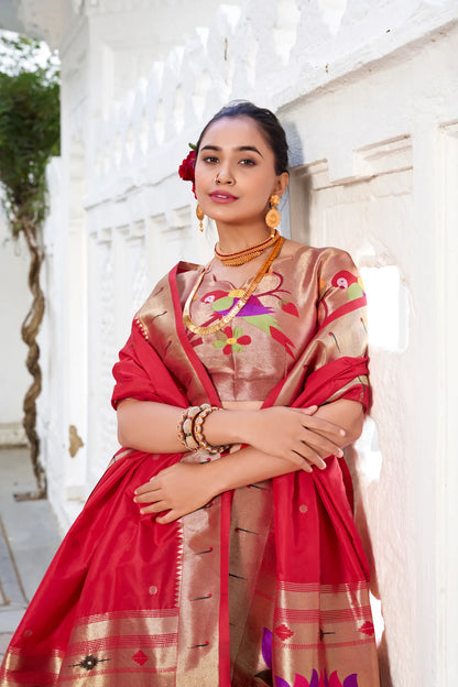 Green Vichitra Silk Paithani Lehenga Choli With Zari Weaving Work