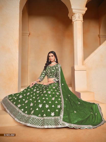Green Organza Lehenga Choli With Thread & Sequence Embroidery Work
