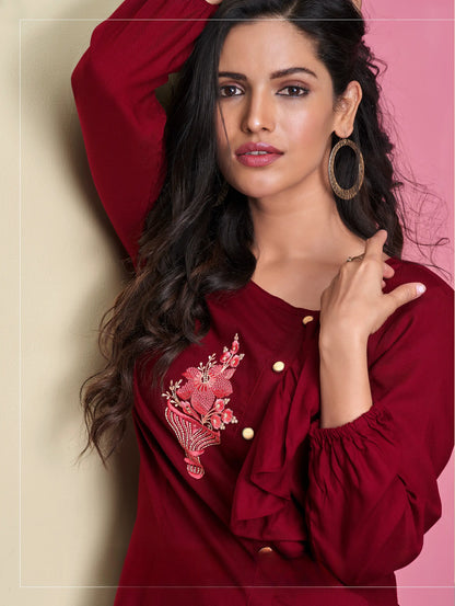 Maroon Rayon Short Kurti
