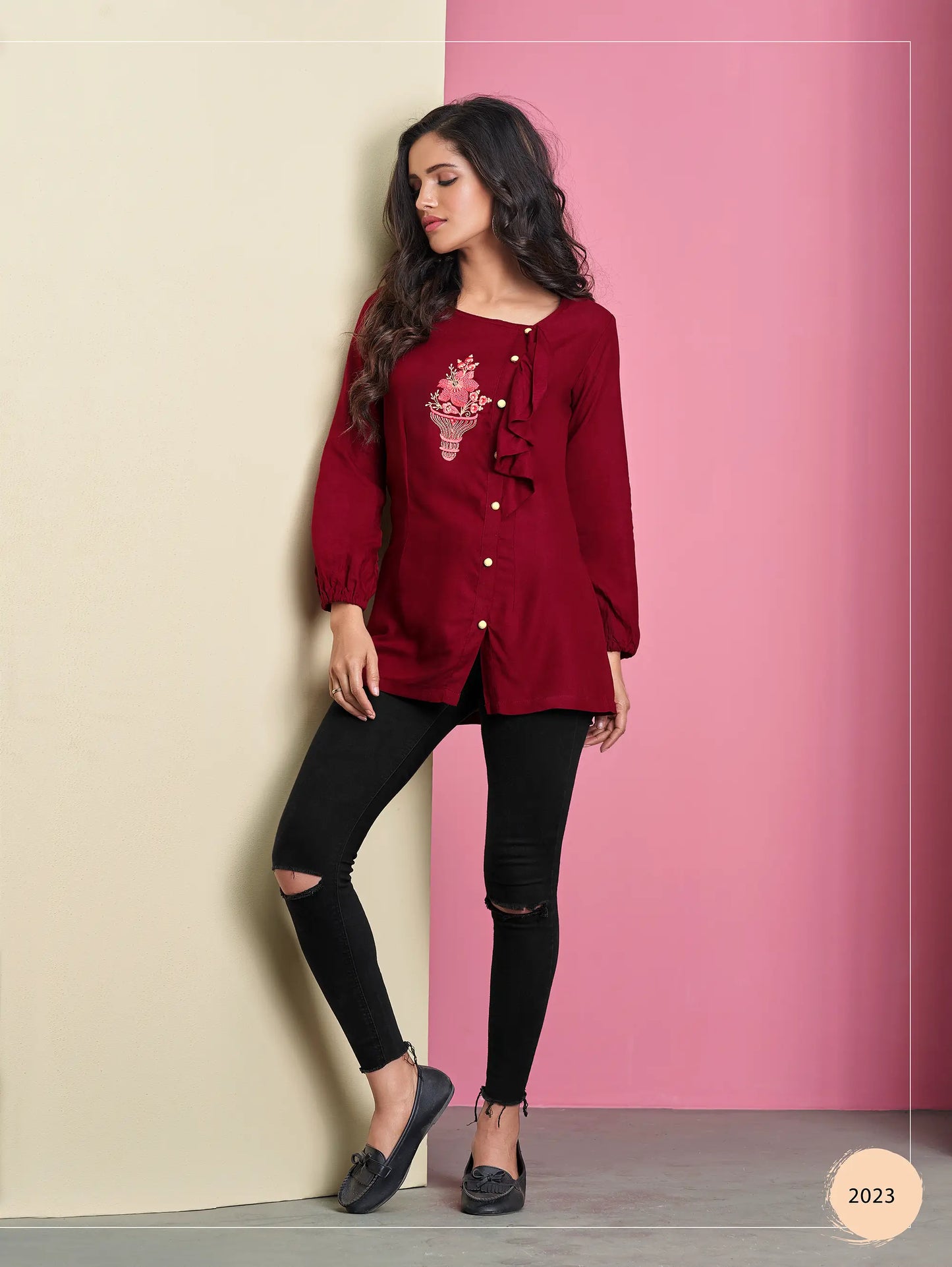 Maroon Rayon Short Kurti