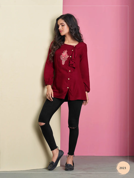 Maroon Rayon Short Kurti