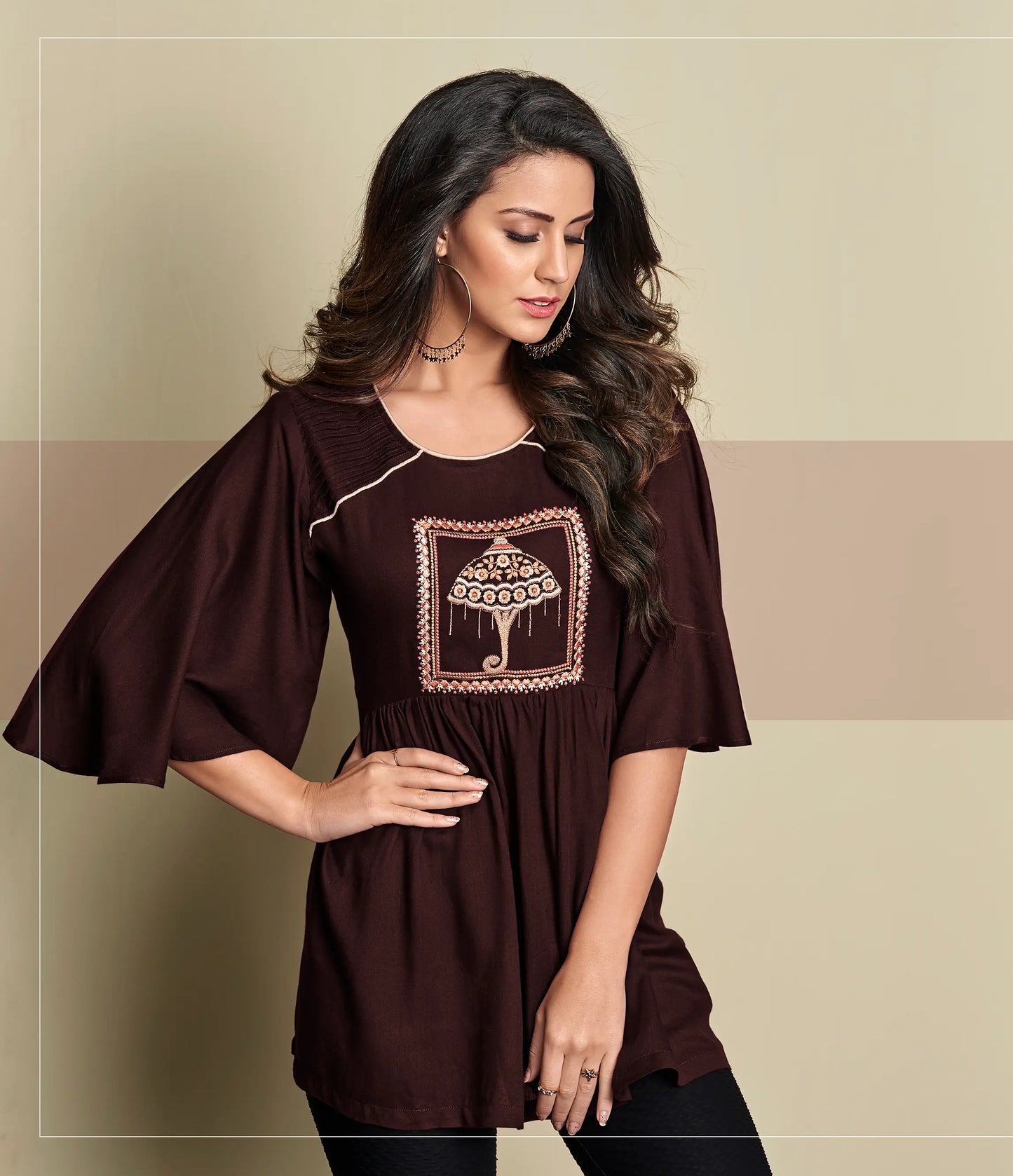 Coffee Brown Rayon Short Kurti