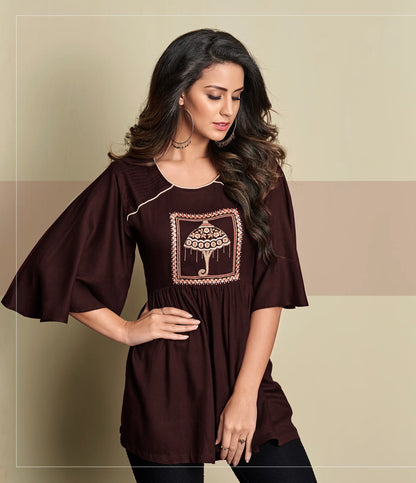 Coffee Brown Rayon Short Kurti