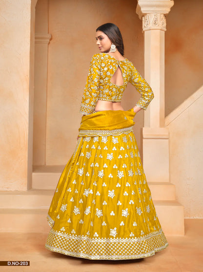 Yellow Organza Lehenga Choli With Thread & Sequence Embroidery Work