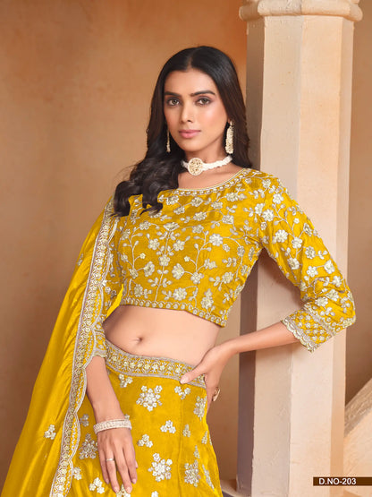 Yellow Organza Lehenga Choli With Thread & Sequence Embroidery Work