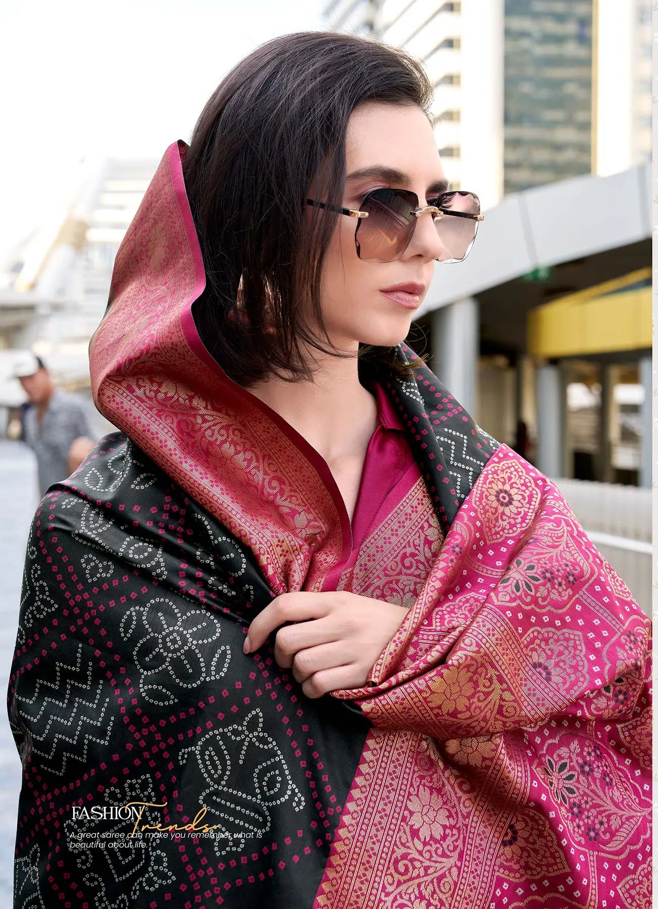 Black Soft Silk Bandhani Weaving Saree