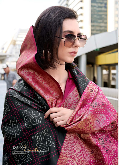 Black Soft Silk Bandhani Weaving Saree