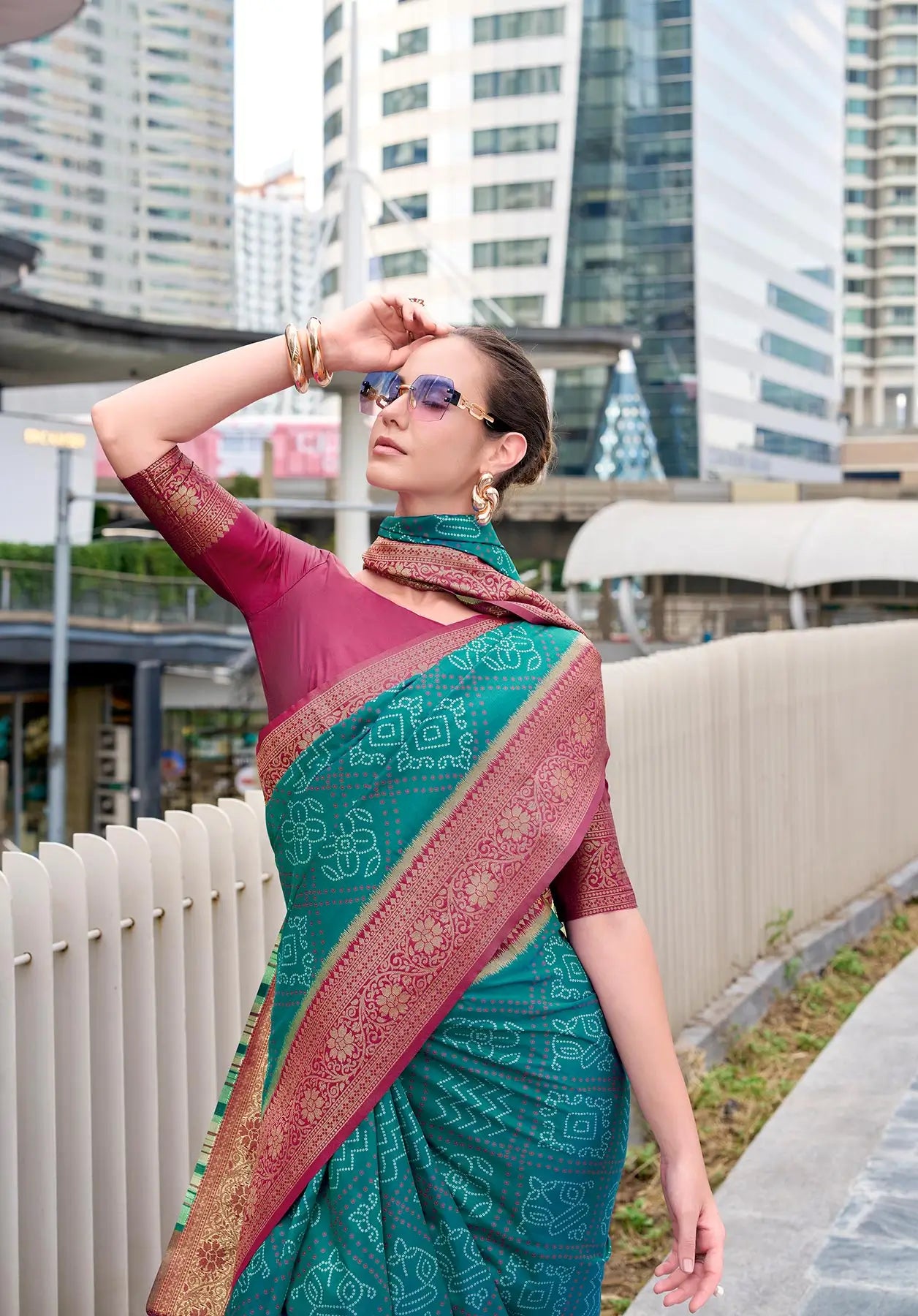 Teal Blue  Soft Silk Bandhani Weaving Saree