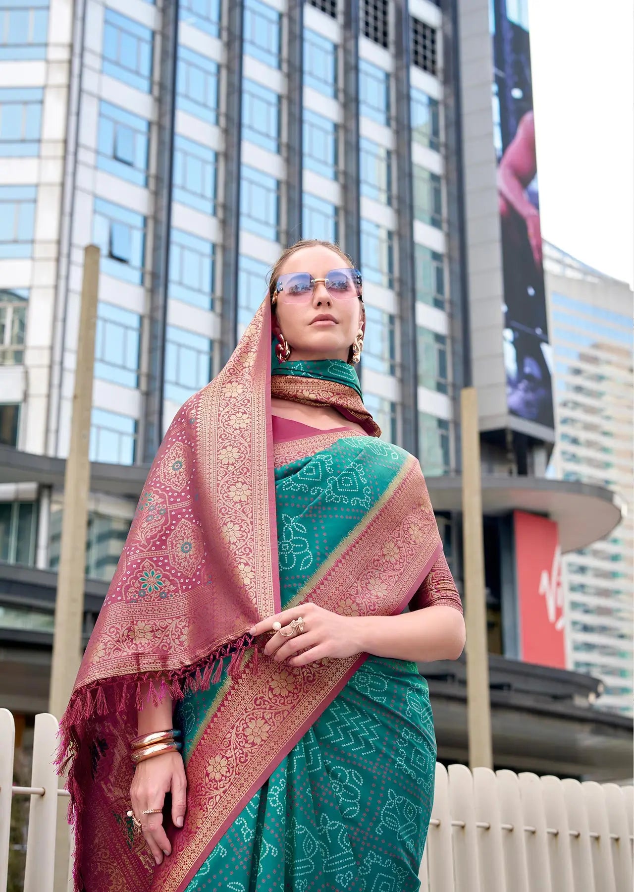 Teal Blue  Soft Silk Bandhani Weaving Saree