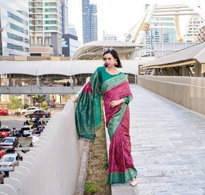 Pink Soft Silk Bandhani Weaving Saree