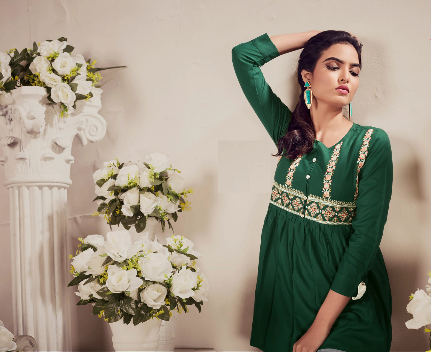 Green Rayon Straight Short Kurti