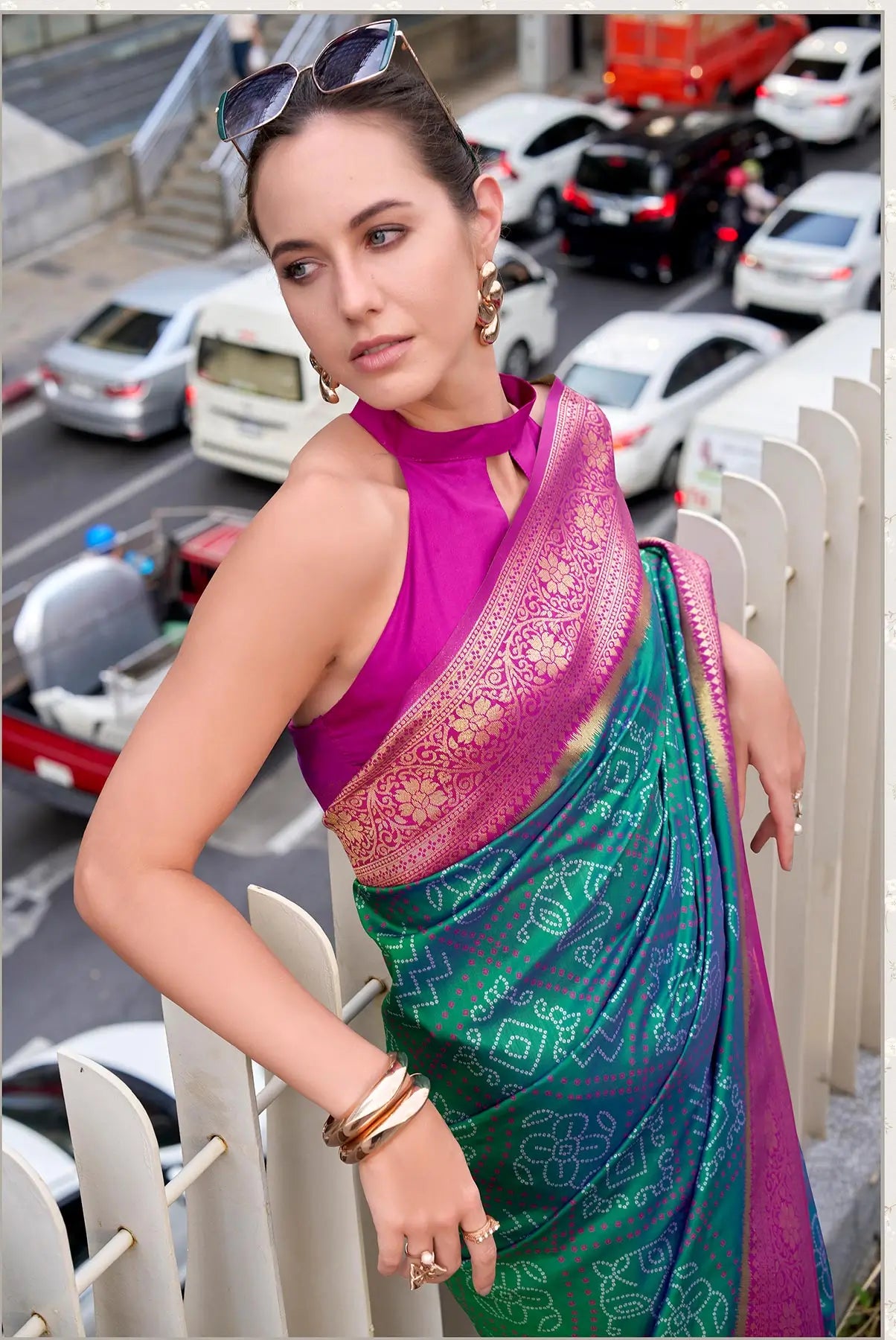 Green  Soft Silk Bandhani Weaving Saree
