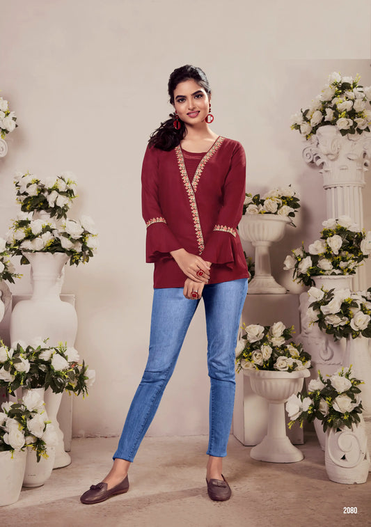 Maroon Rayon Short Kurti