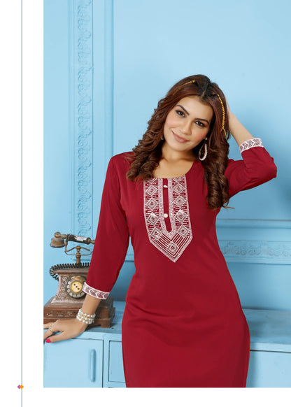 Red Kurta Set With Embroidery Work