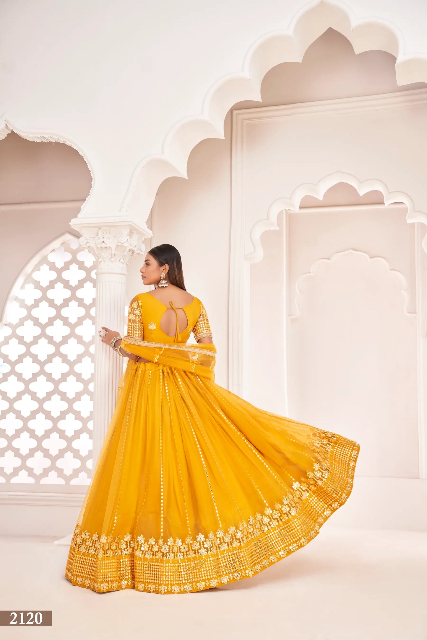 Honey Yellow  Net Lehenga Choli With Thread Work & Paper Mirror Work