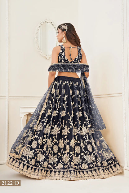 Black Net Lehenga Choli With White Cotton Thread Work, Zari Work & Sequence Work