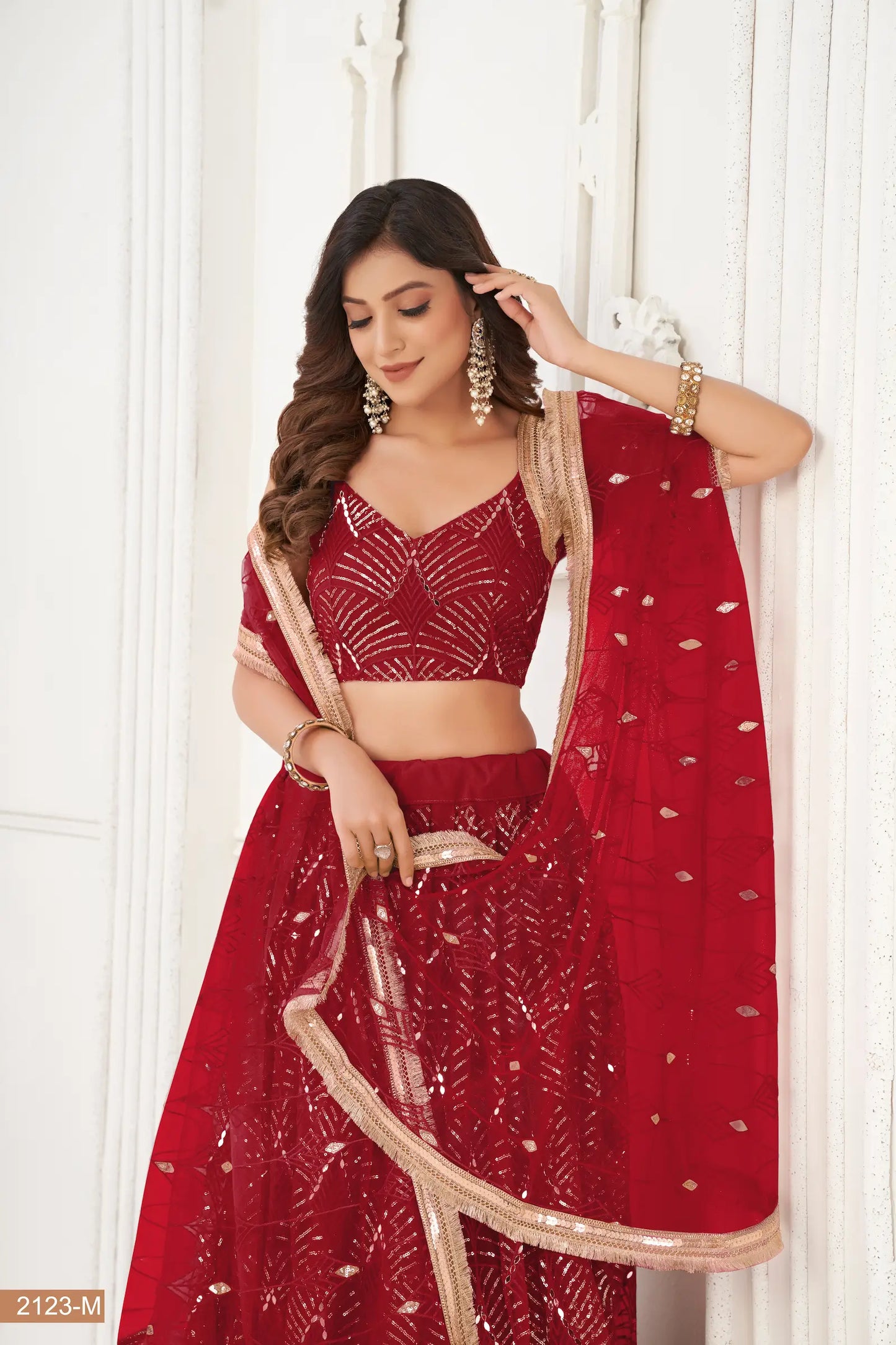 Maroon Net Lehenga Choli With Thread Work, Mirror Work & Sequence Embroidery Work