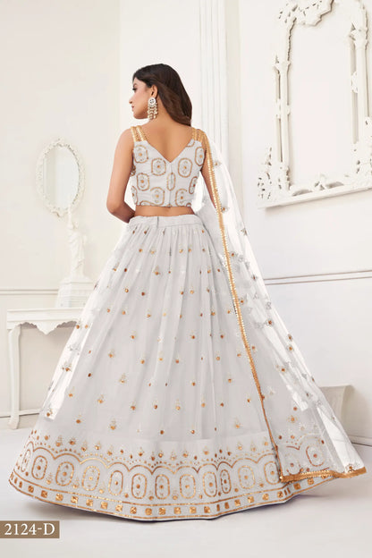 Off White Net Lehenga Choli With Thread Work & Sequence Work