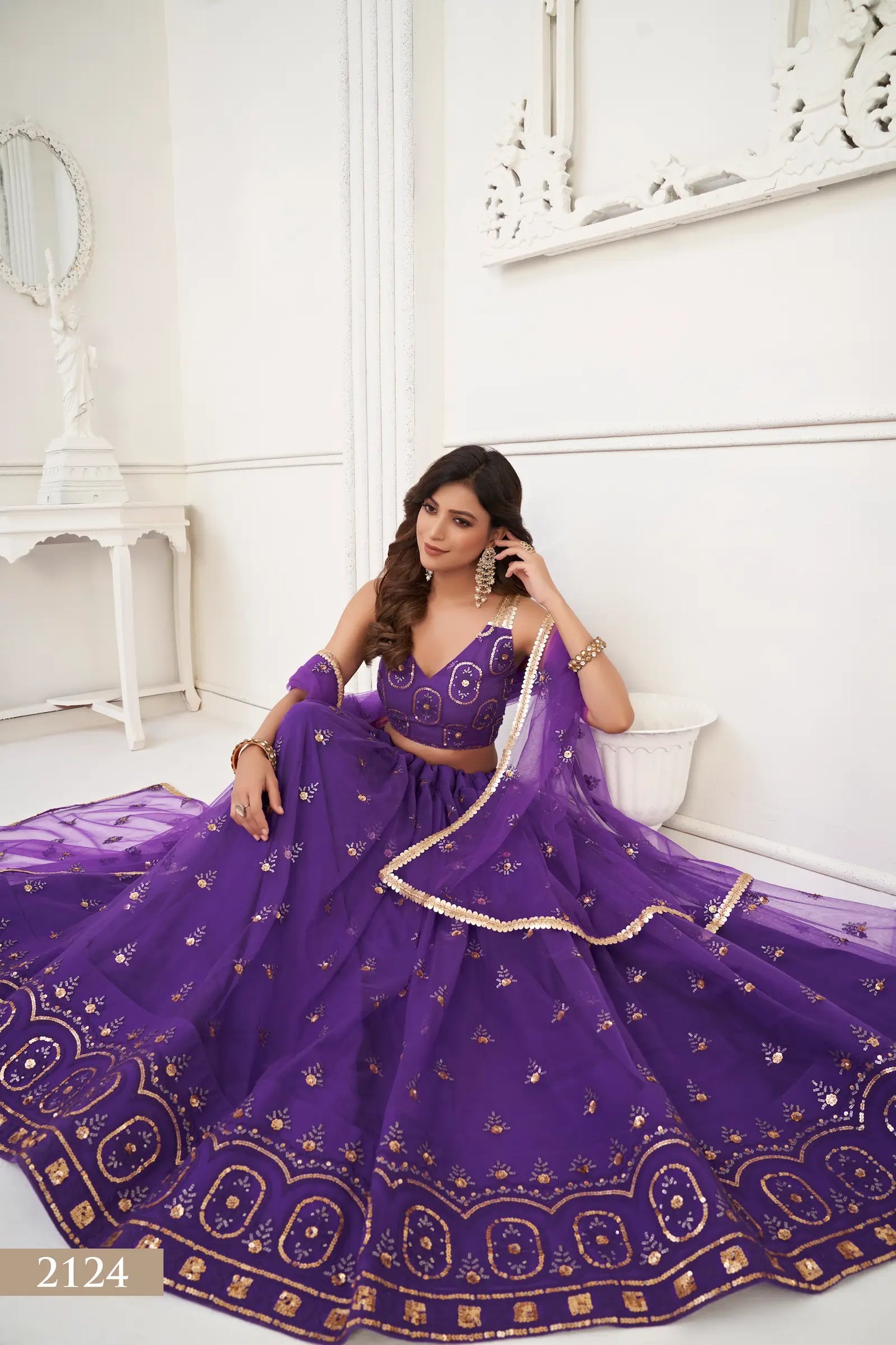 Purple Net Lehenga Choli With Thread Work & Sequence Work