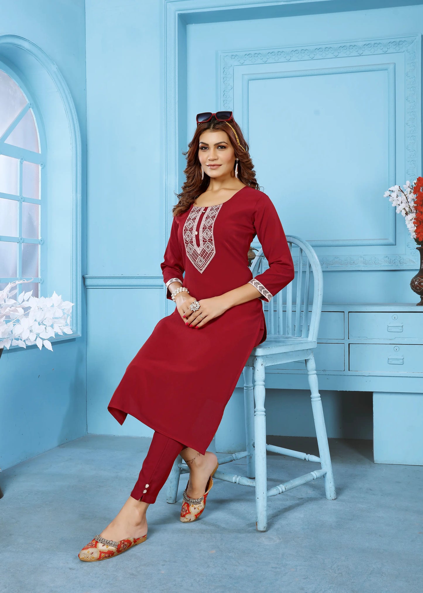 Red Kurta Set With Embroidery Work