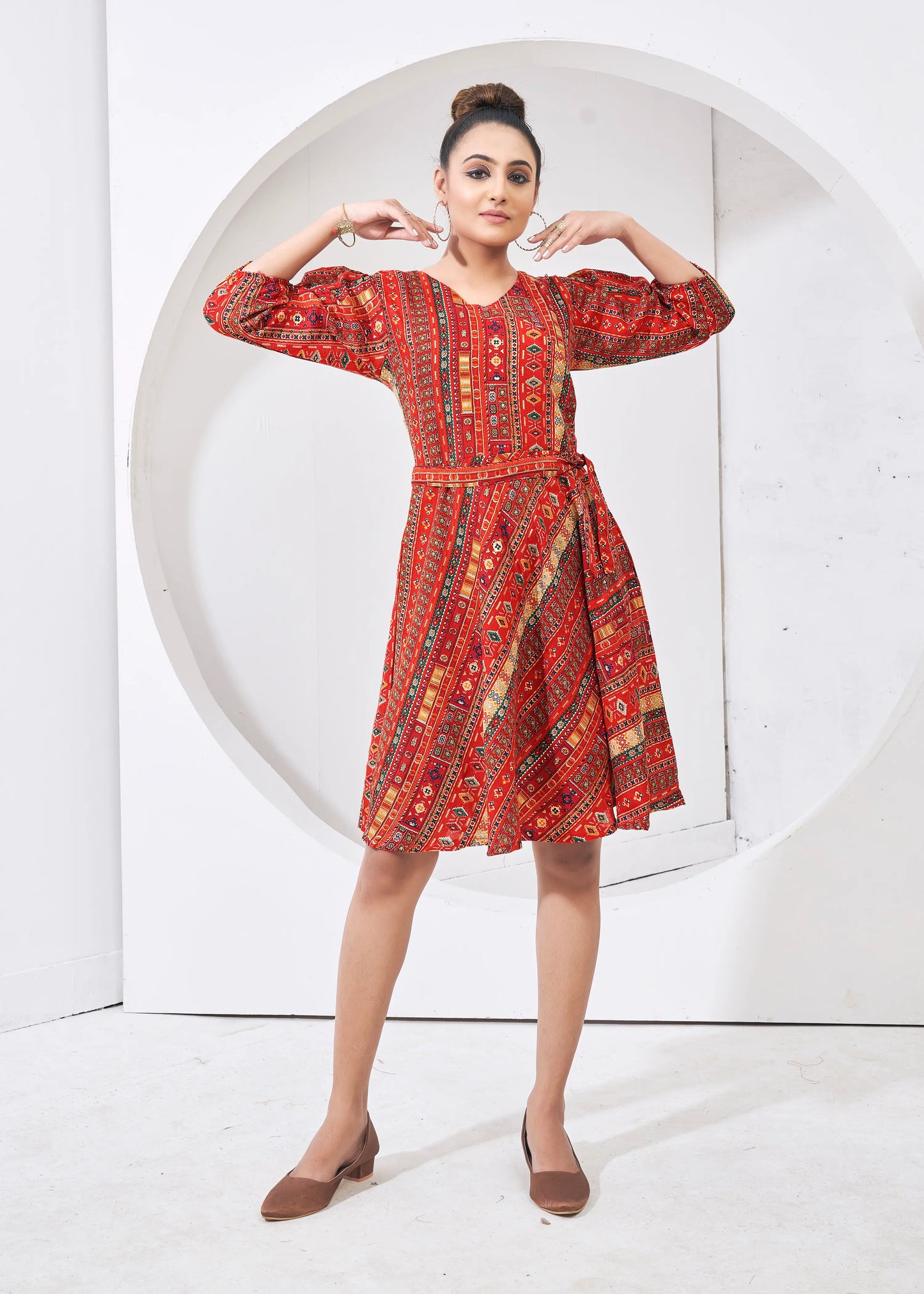 Red Round Neck Kurta