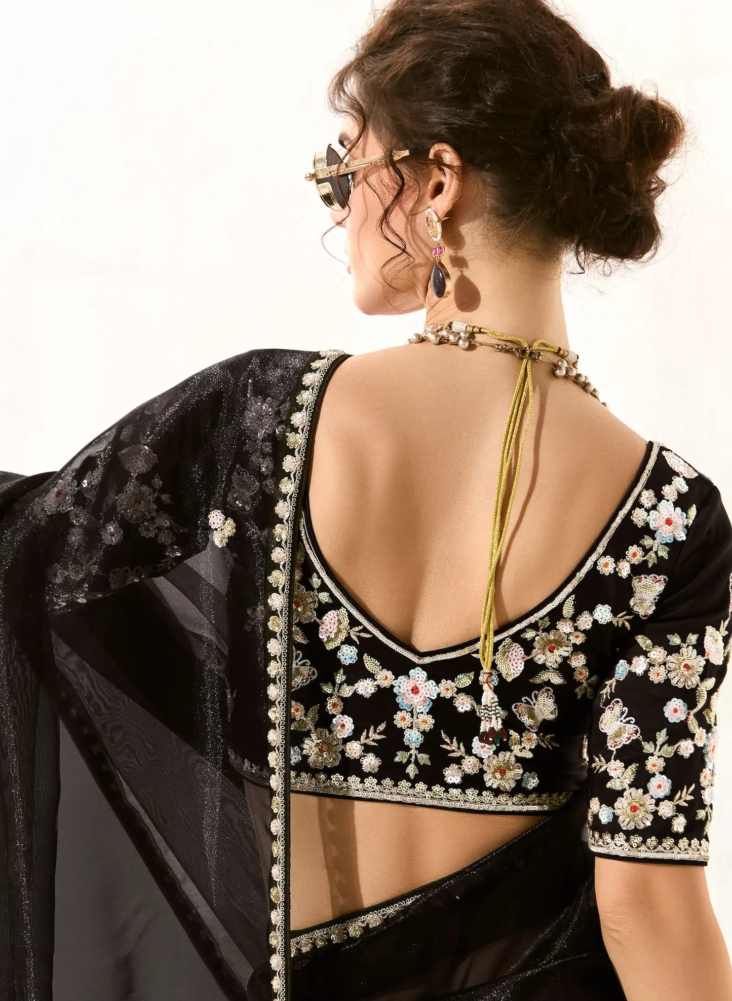 Black Organza Saree Blouse With Heavy Embroidery work