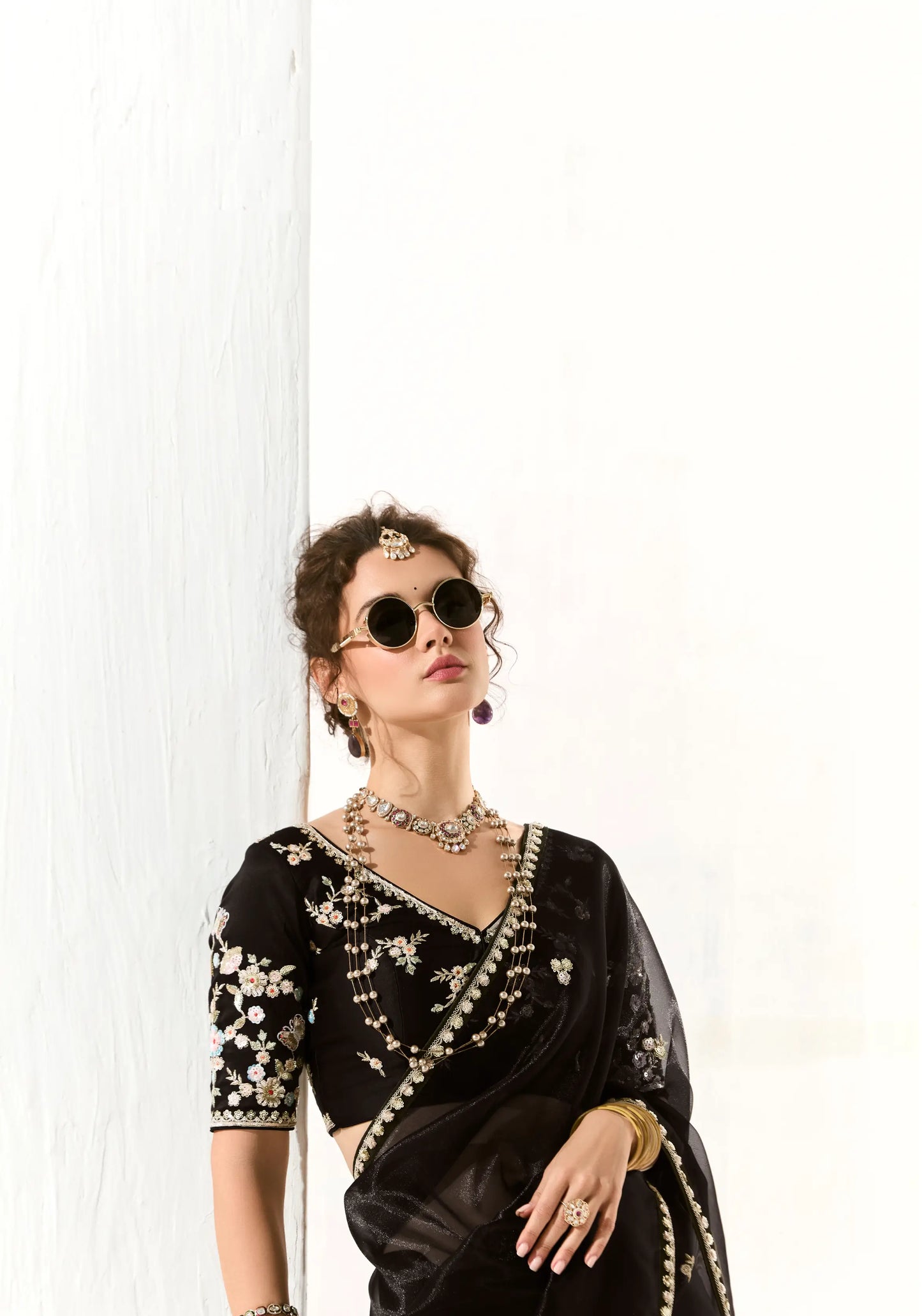 Black Organza Saree Blouse With Heavy Embroidery work