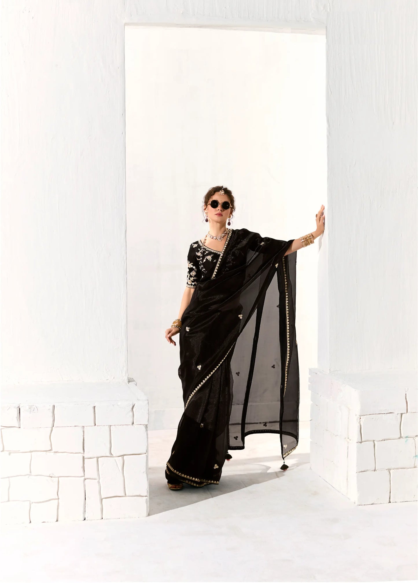 Black Organza Saree Blouse With Heavy Embroidery work