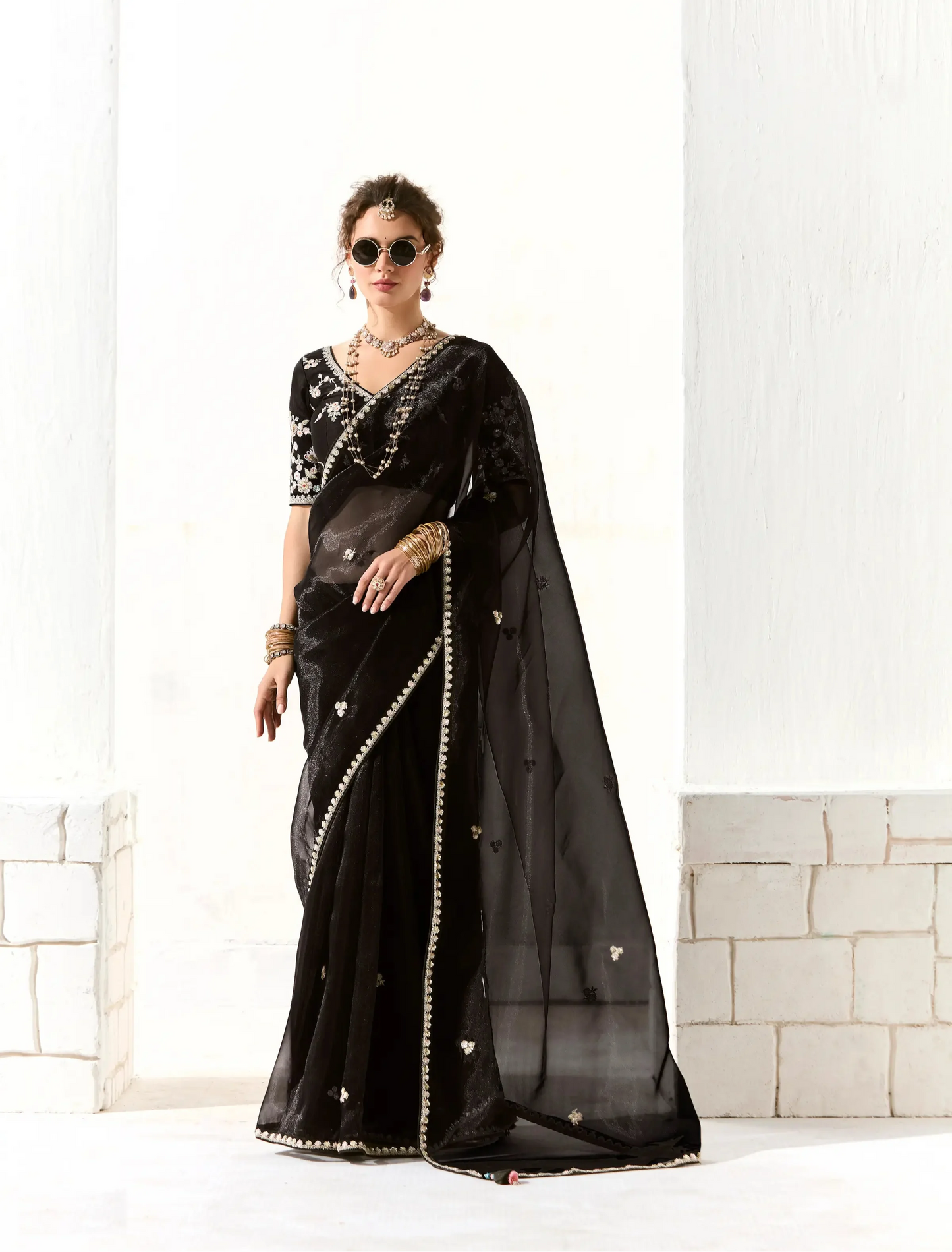Black Organza Saree Blouse With Heavy Embroidery work