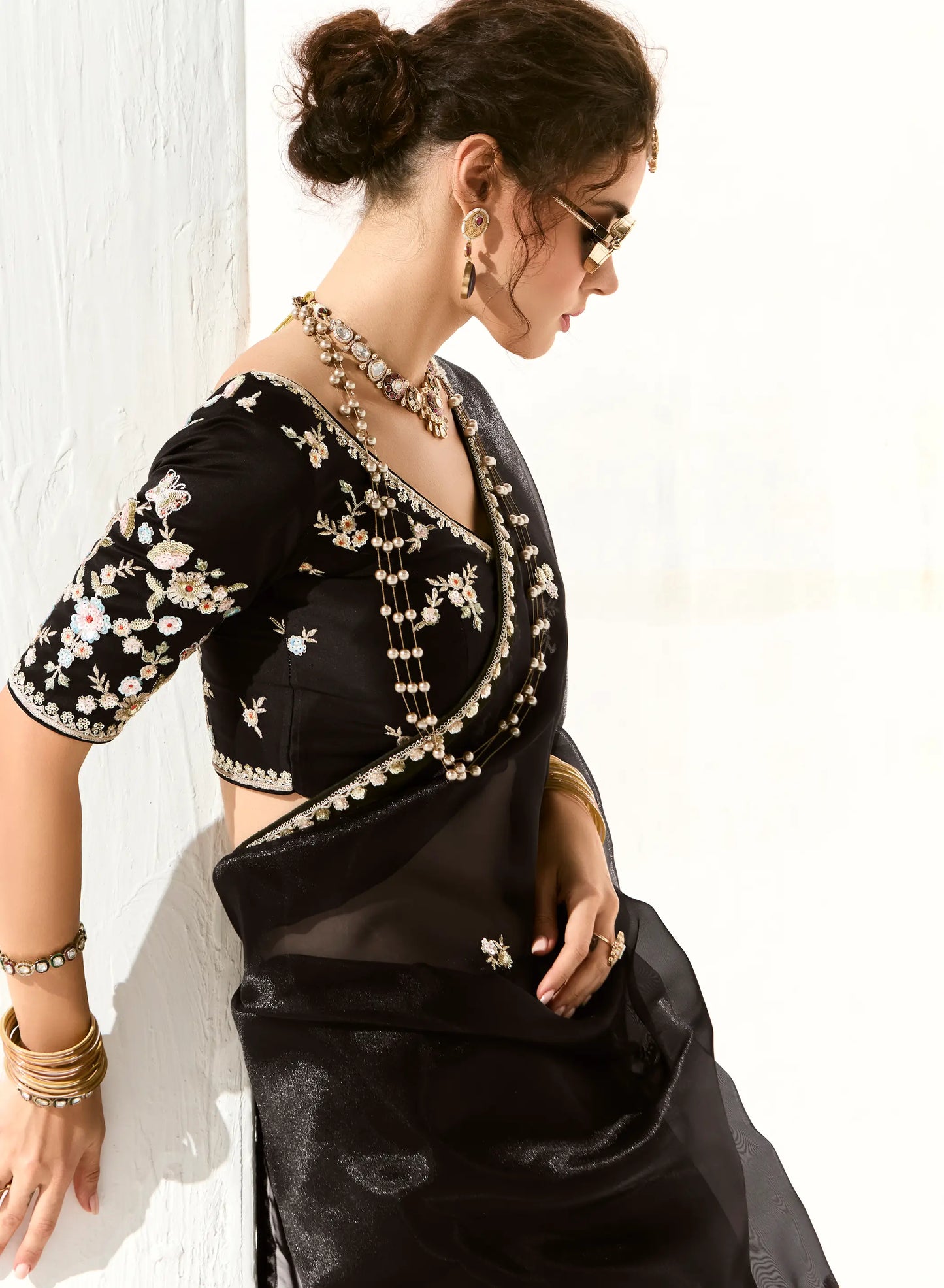 Black Organza Saree Blouse With Heavy Embroidery work