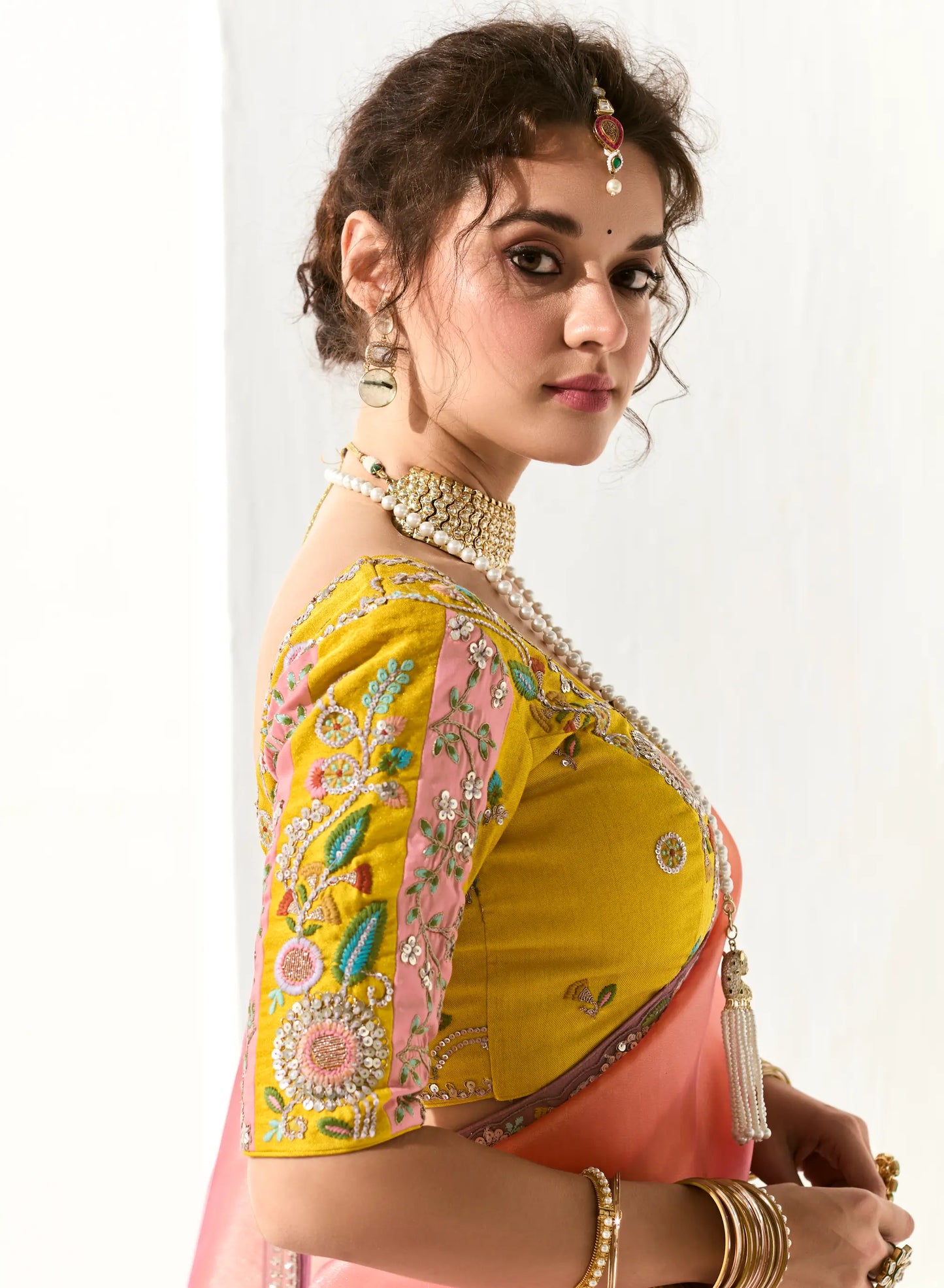 Peach-Lavender Shaded Organza Saree Blouse With Heavy Embroidery work