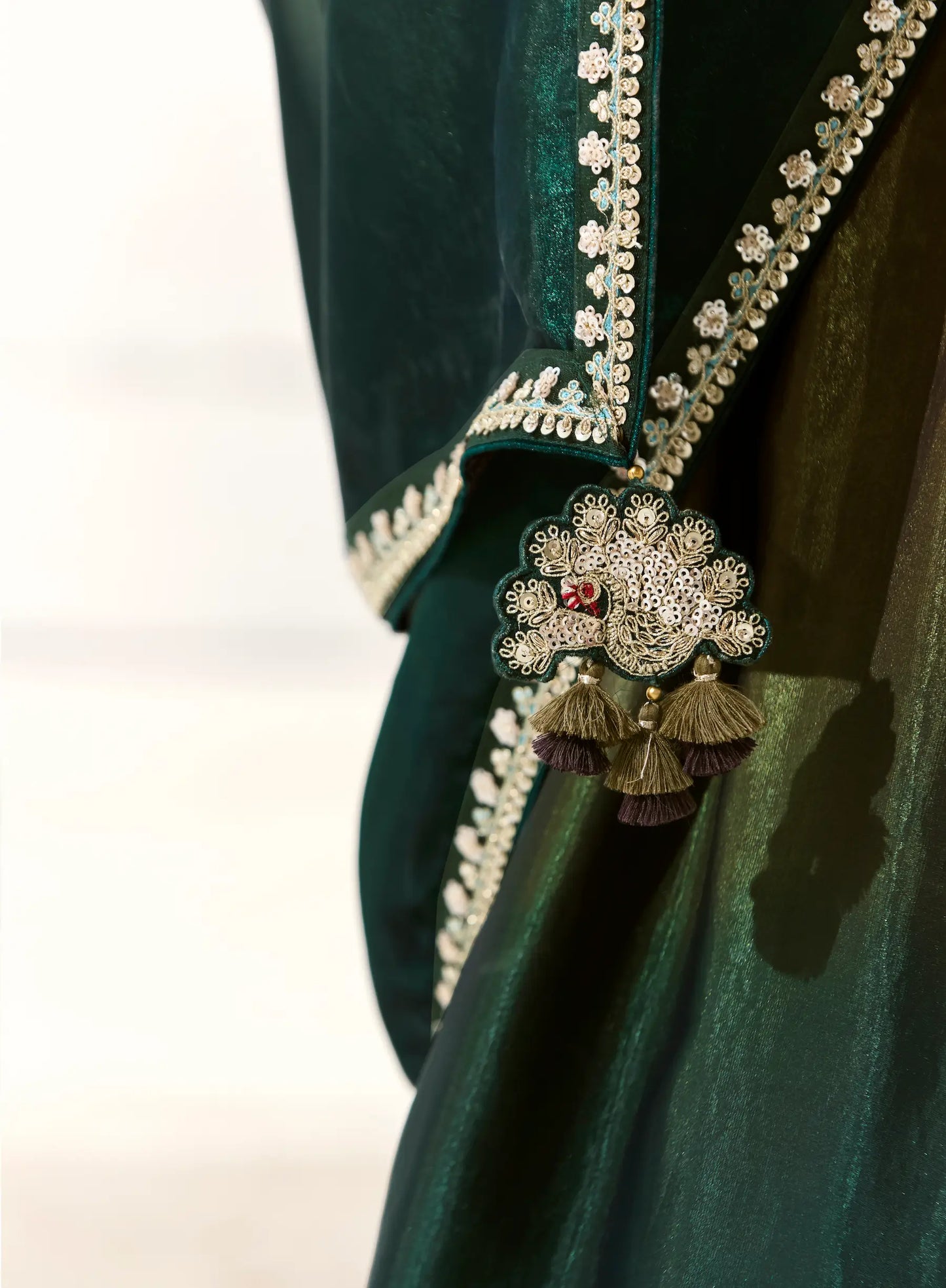 Green Shaded Organza Saree Blouse With Heavy Embroidery work