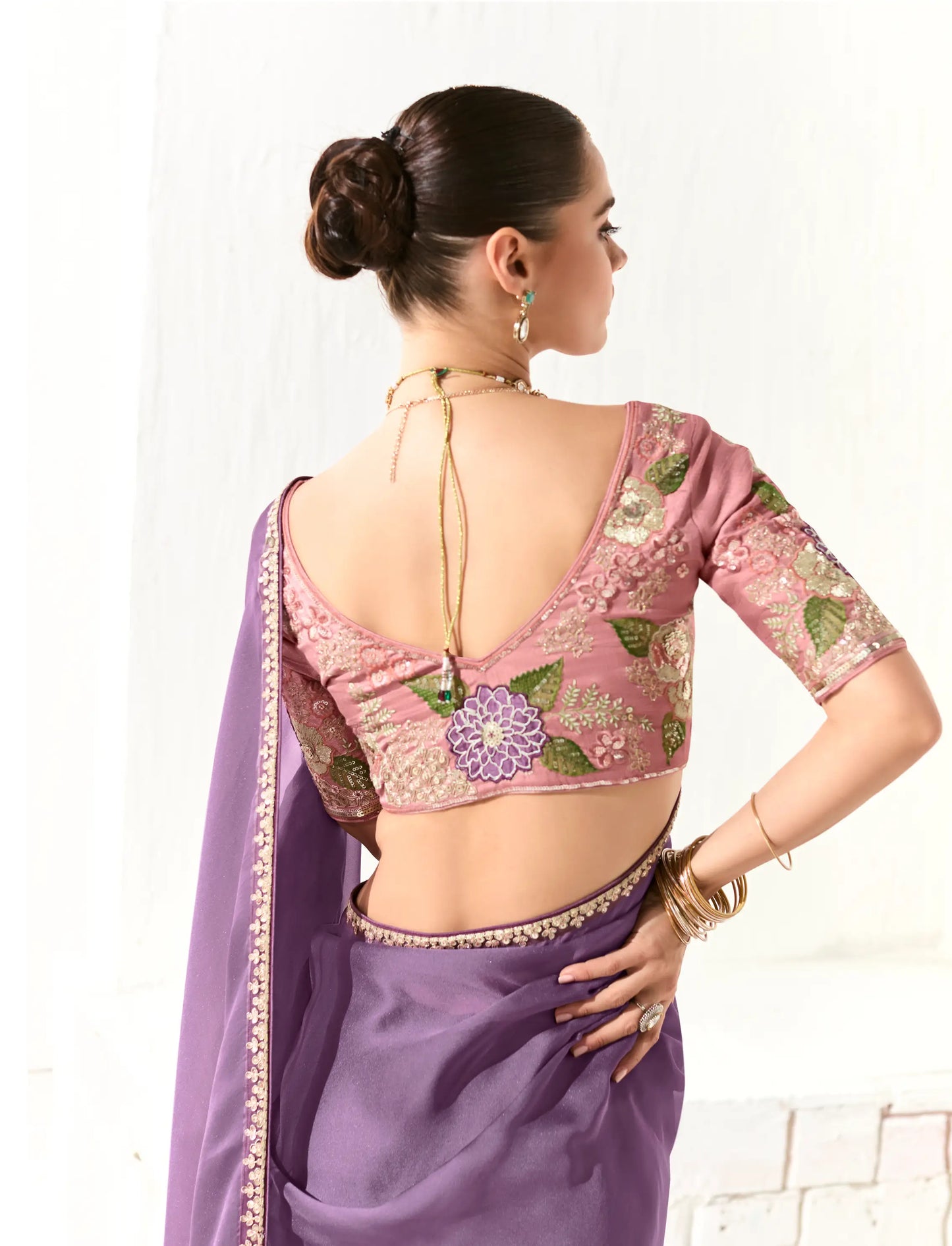 Lavender Organza Saree Blouse With Heavy Embroidery work