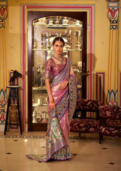 Dusty Pink Soft  Tissue Silk Saree  With Weaving Work