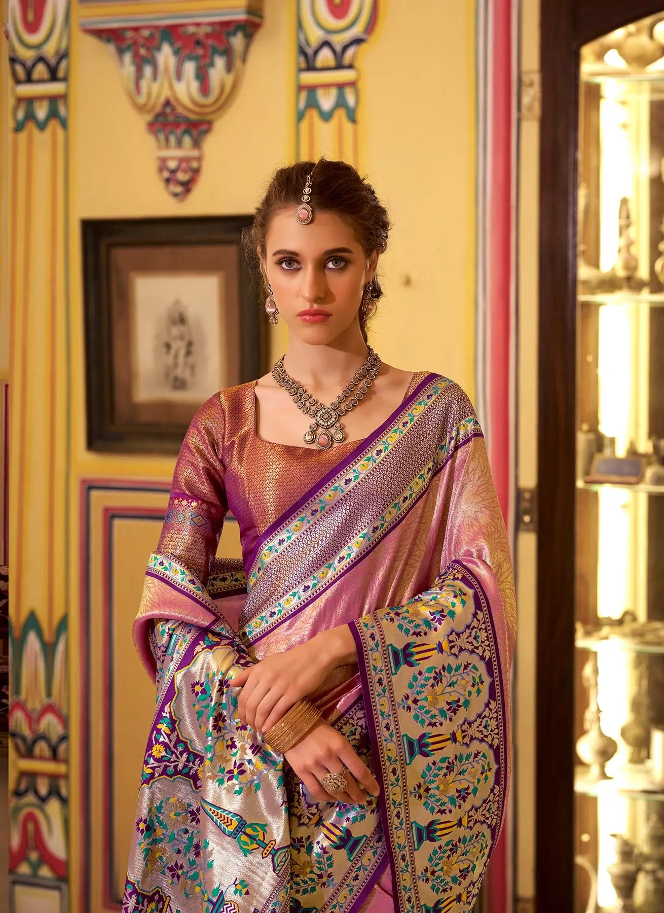 Dusty Pink Soft  Tissue Silk Saree  With Weaving Work